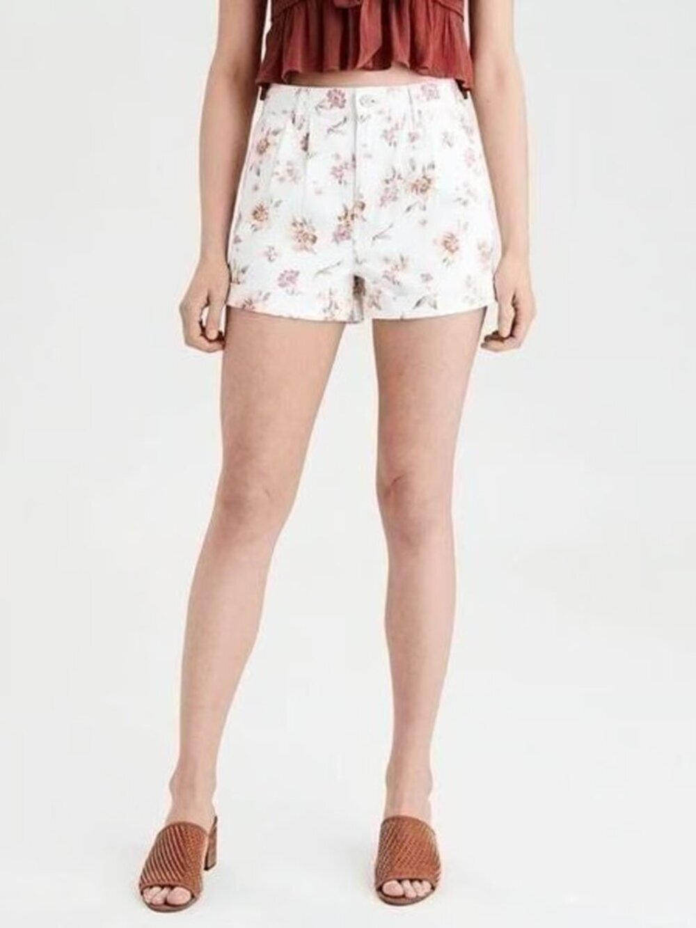 American Eagle Womens White Floral Denim Jean Mom Shorts Size 4